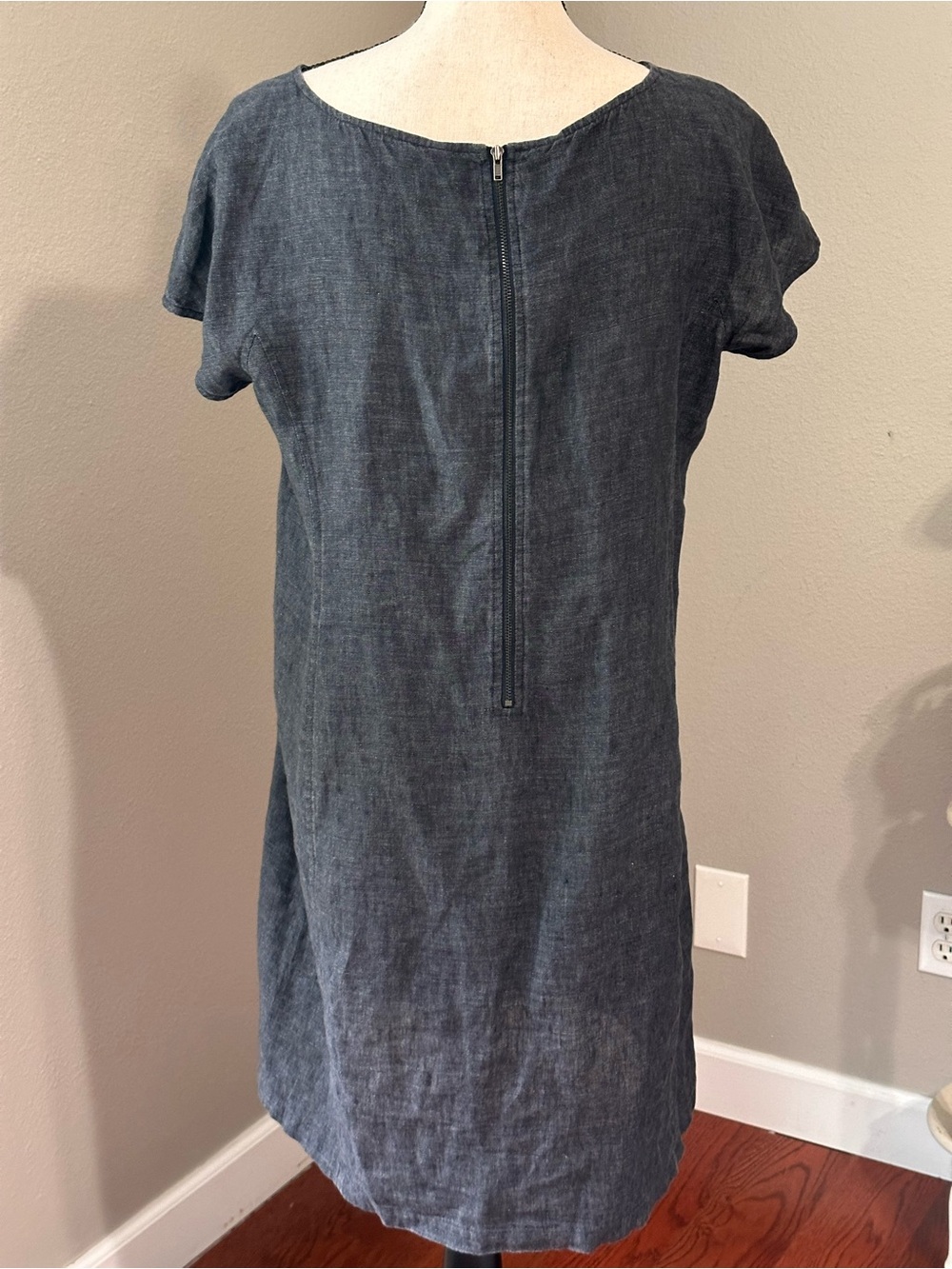 Eileen Fisher Dark Indigo Old Money Linen Dress Navy Blue - Picture 5 of 7